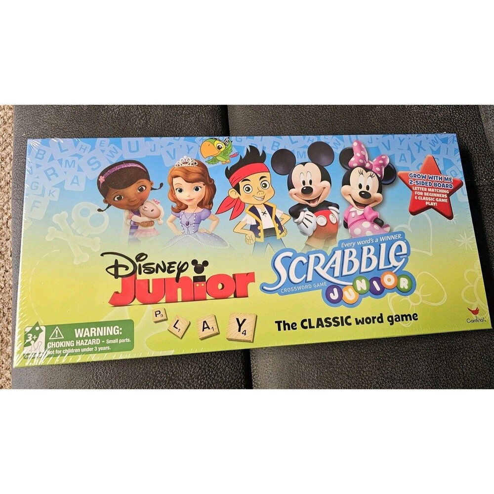 Scrabble Disney Junior Edition Game Double Sided Board 100 Letter Tiles 4 Racks